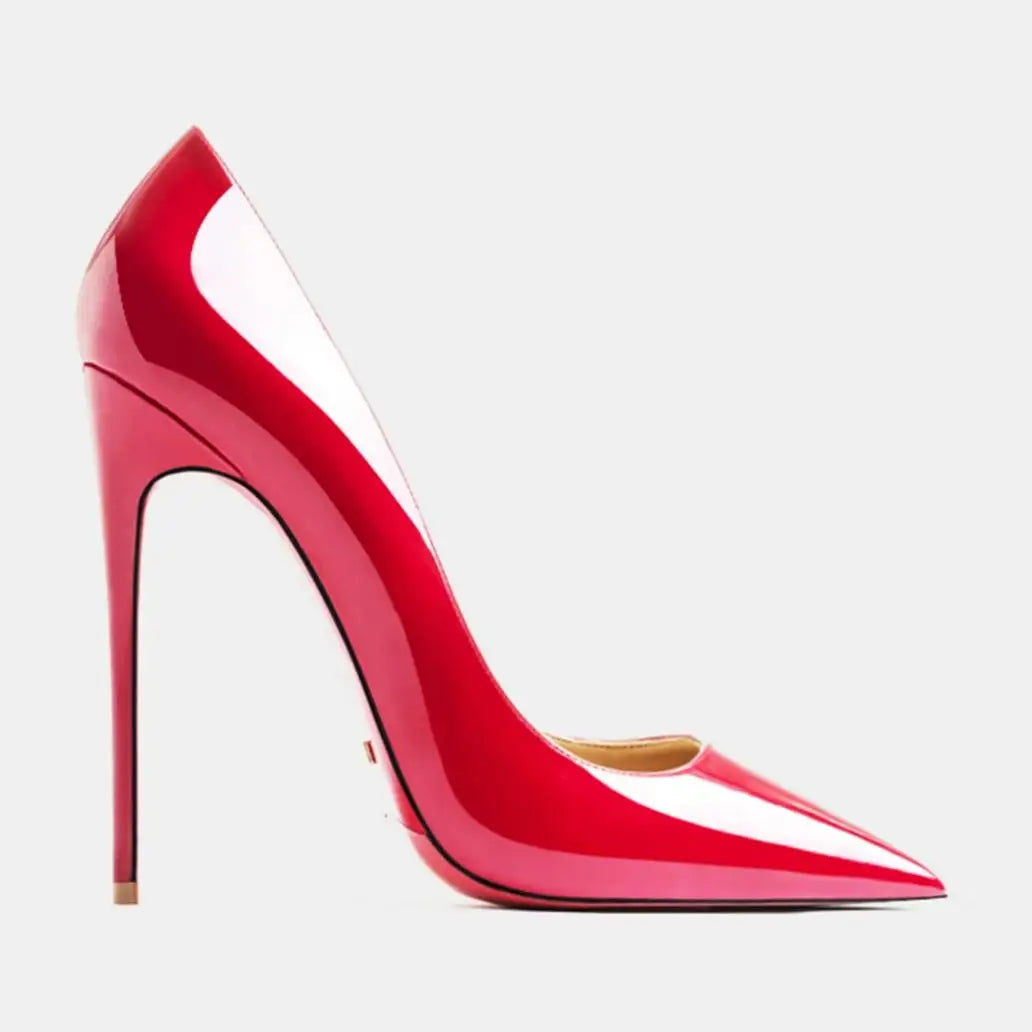 Sandalias de mujer 2026, nuevas, de tacón alto de 12 cm, estilo francés, puntiagudas, tacón delgado, sexys, negras, de boca poco profunda, zapatos individuales con suela roja para mujer.