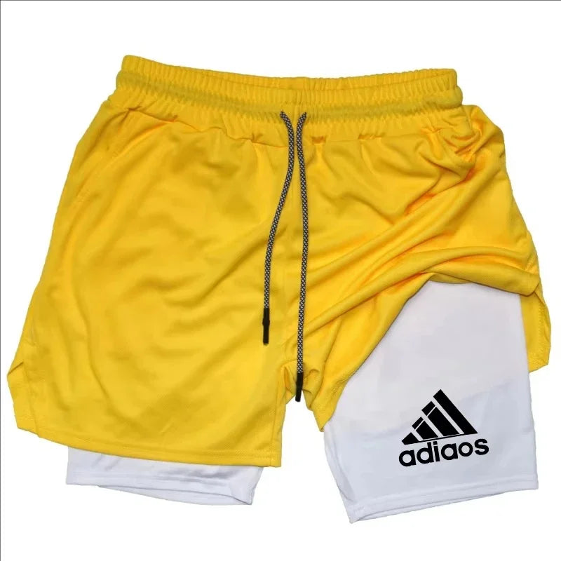 Pantalones cortos de compresión para hombre, pantalones cortos deportivos de entrenamiento para correr, pantalones cortos de secado rápido para gimnasio de verano en uno