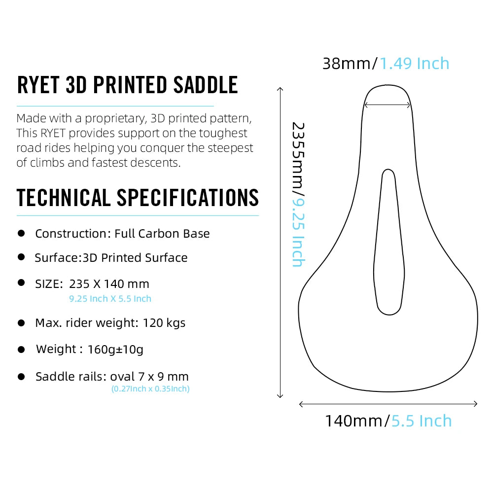 RYET-sillín de carbono para bicicleta con estampado 3D, 140mm, 142mm, superligero, para carreras de montaña, EVA, cojín para asiento de bicicleta, pieza de asiento para ciclismo