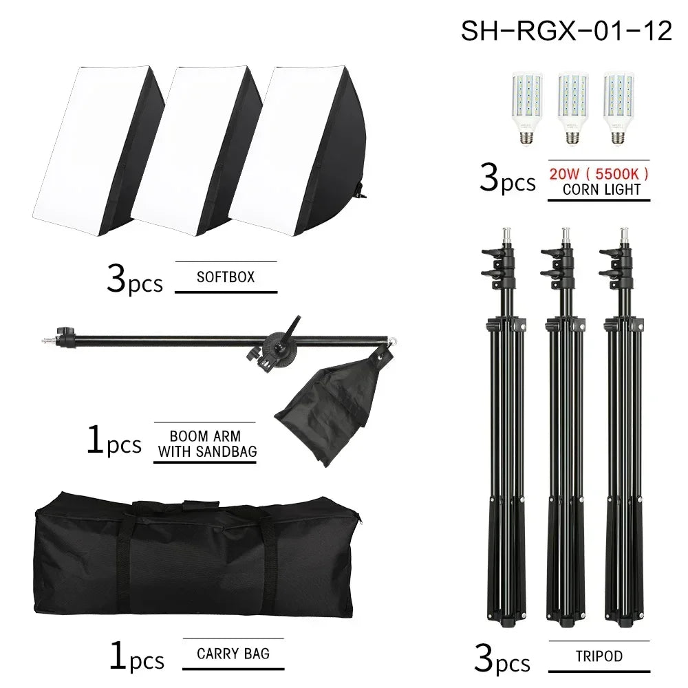 Kit de iluminación Softbox de 20w/30w/40w, Kit de iluminación de fotografía continua, bombilla E27, equipo de luces de estudio fotográfico para sesión de fotos