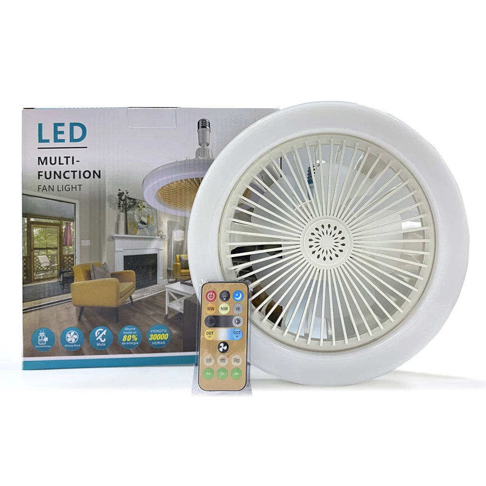 Ventilador de techo LED 2 en 1 de 50W con soporte para lámpara, control remoto, 3 velocidades, luz ajustable y regulable para dormitorio y sala de estar