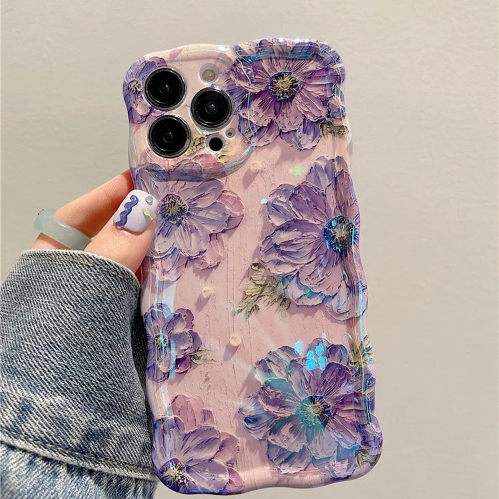 Funda de teléfono con pintura al óleo Retro para iPhone 13, 14, 15, 16 Pro Max 12, 11, funda de silicona a prueba de golpes con estampado de flores de lujo, decoración artística