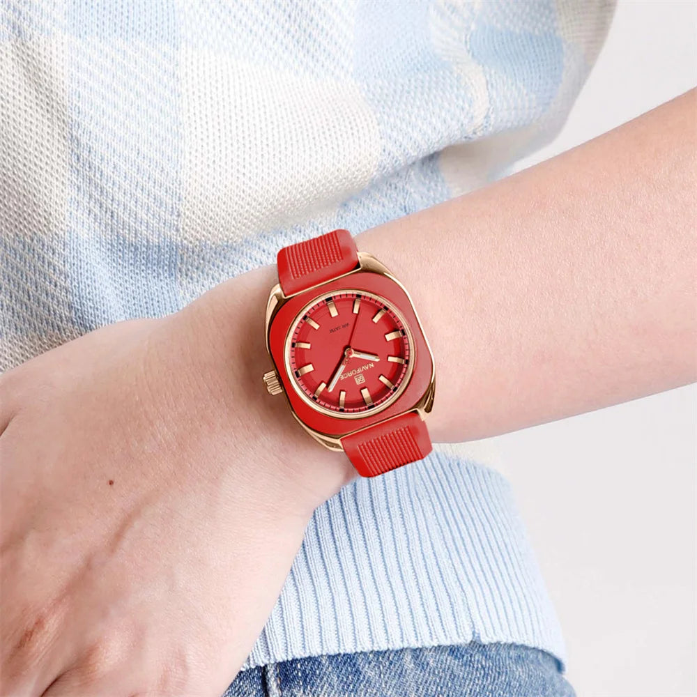 NAVIFORCE, reloj para mujer, marca superior, moda de lujo, reloj de pulsera Original para mujer y niña, pulsera de goma de silicona, reloj informal para mujer 5061
