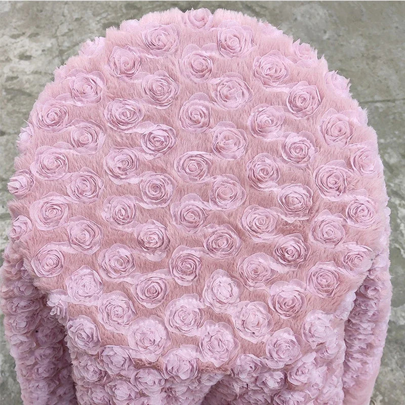 Placa 3D, tela de pelo de conejo de terciopelo fotovoltaico bordada con flores rosas para mantas, suéteres, ropa de cama, tela de costura DIY hecha a mano