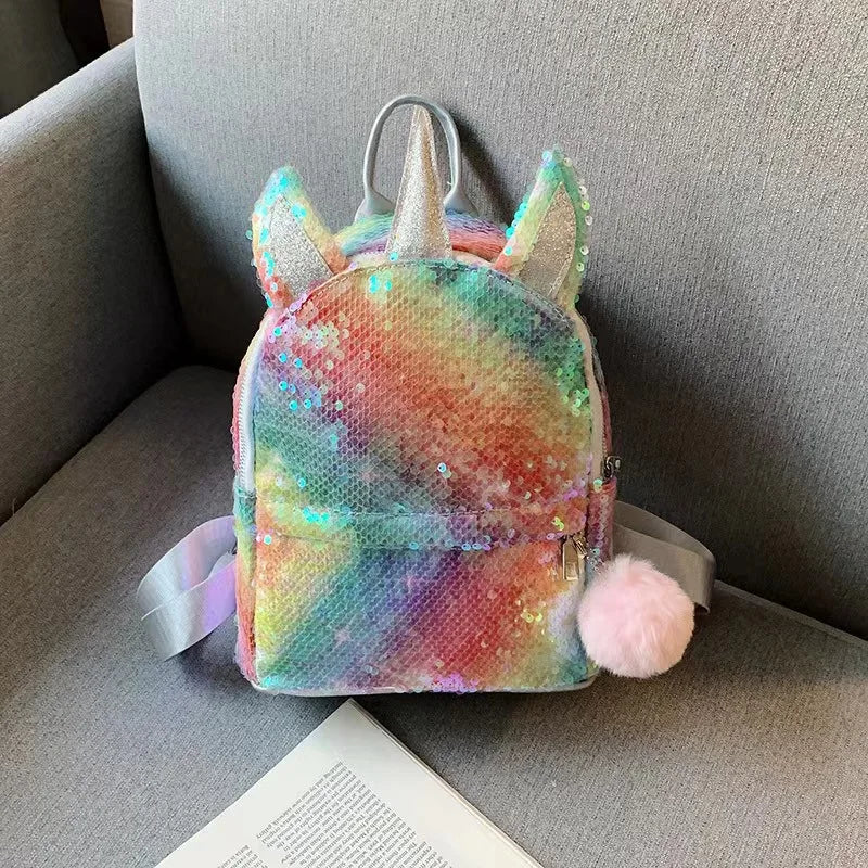 Mochila escolar de dibujos animados de unicornios para niñas, morral 3D de piel de viaje, bonito, regalo para niños