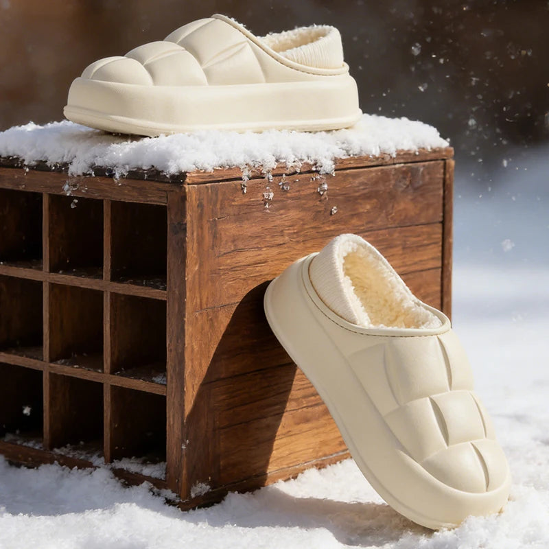 Pantuflas Impermeables de Invierno para Mujer y Hombre, Suela Gruesa de 4 cm, Cálidas y Afelpadas, Zapatos de Interior Antideslizantes, Forradas de Piel, Zuecos Suaves y Acolchados