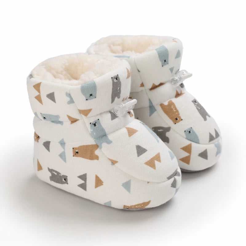 Botas de invierno para bebé, suela suave de dibujos animados, zapatos cálidos antideslizantes para niños pequeños, bonitos botines para caminar para niños y niñas