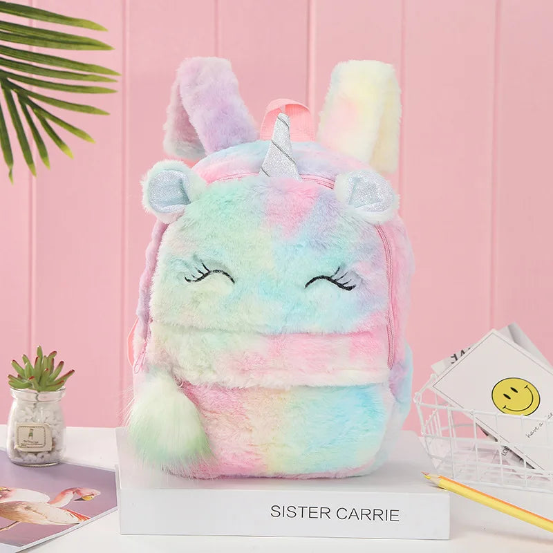 Mochila escolar de dibujos animados de unicornios para niñas, morral 3D de piel de viaje, bonito, regalo para niños