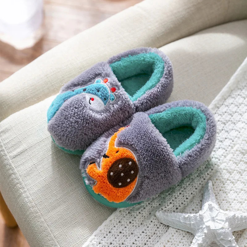 Zapatillas de algodón para bebé de 1 a 3 años, 2 hombres, Otoño/Invierno, antideslizantes para interiores, zapatos de algodón de felpa para niños, bolso con tacón para el hogar