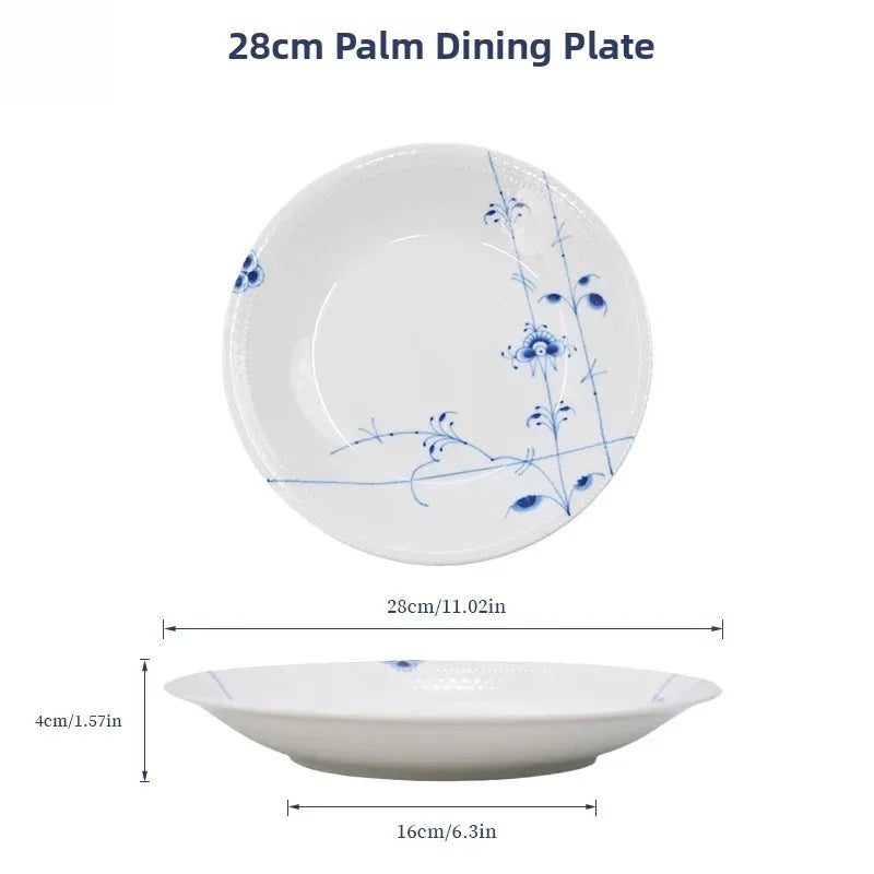 Juego de vajilla de porcelana blanca de Jingdezhen con diseño de hierba Tang azul y blanca, plato llano para uso doméstico, t...