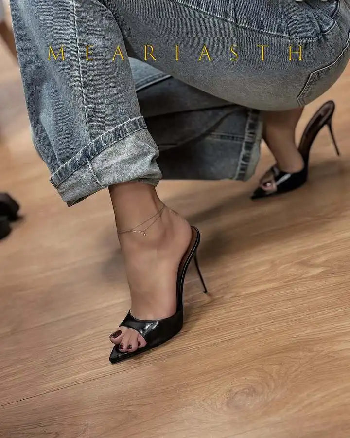 Sandalias de tacón de charol rojo, Sandalias poco profundas sin cordones, tacones sexis sólidos, zapatos de tacón de aguja de verano de 10CM, Sandalias con punta abierta y una correa