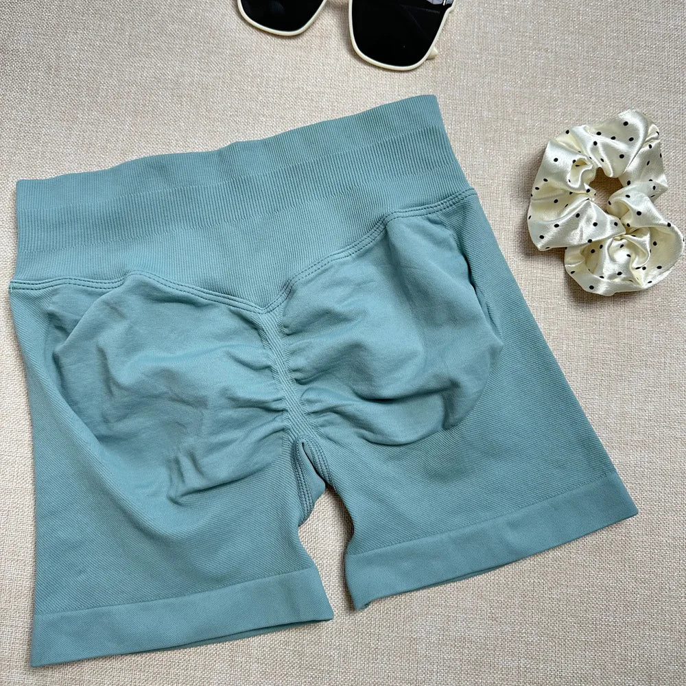 Pantalones cortos deportivos para mujer, pantalones cortos de gimnasio con banda baja acanalada de 4,5 ", mallas sin costuras para entrenamiento y Yoga
