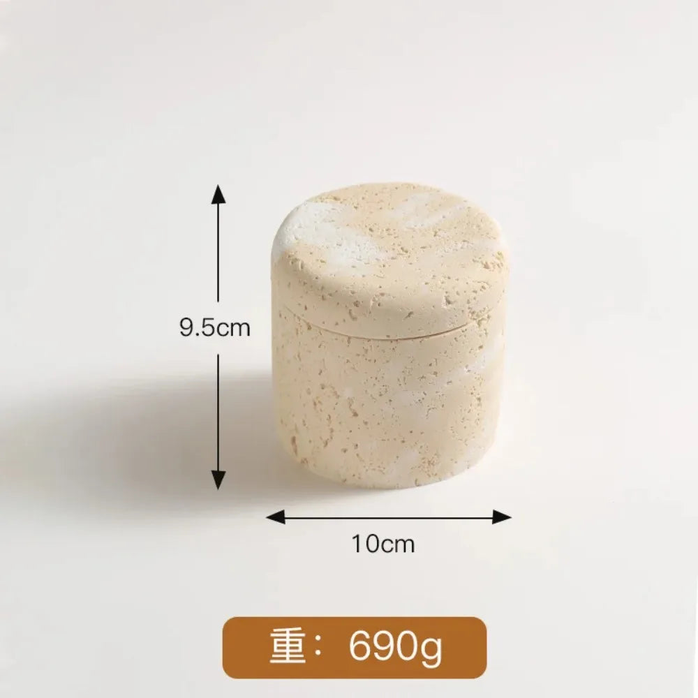 Juego de baño de travertino: jabonera con drenaje, dispensador de jabón líquido, dispensador de emulsión, dispensador de jabón en barra, caja de jabón, vaso para enjuague bucal y bandeja.
