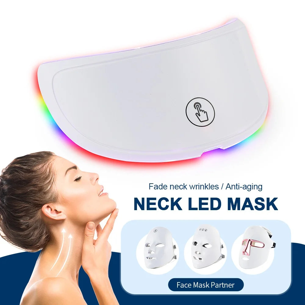 Máscara LED para el cuello, 7 colores, fotones, antiarrugas, brillo de la piel, máscara de belleza para el cuello, estiramiento de la piel, eliminador de arrugas del cuello, cuidado de la piel