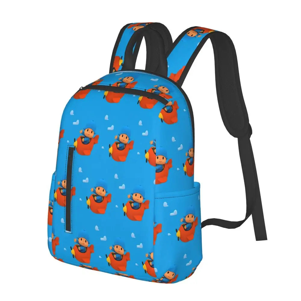 Mochila azul de dibujos animados de Pocoyo para niños, mochila de gran capacidad para niños, mochila escolar, bolsos de hombro para hombres y mujeres