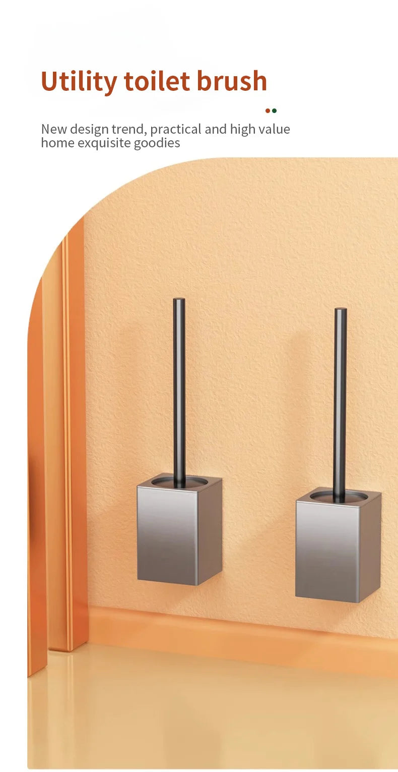 Soporte para escobilla de baño, herramientas de limpieza del hogar montadas en la pared, sin perforación, instalación espacial, cepillos de baño de aluminio WB8712
