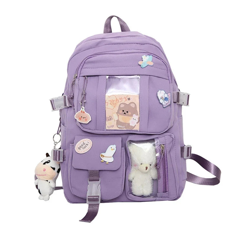 Bolsas populares de la mochila del estudiante de secundaria de las muchachas del color púrpura rosado sin ninguna versión accessoria