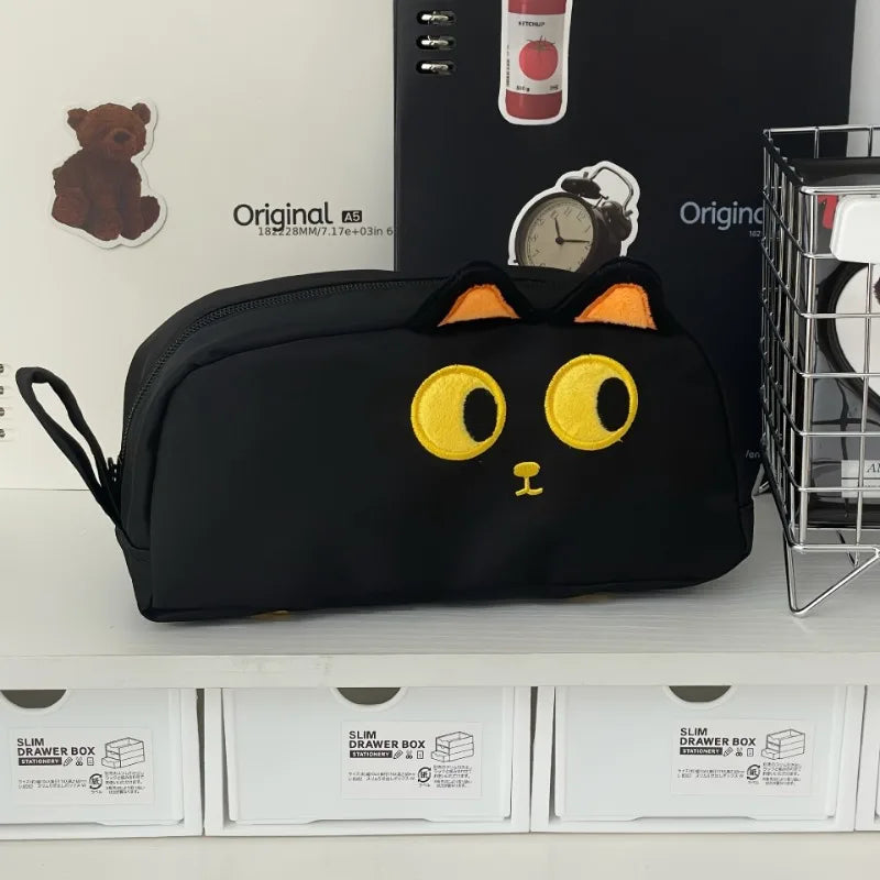 Lindo estuche para lápices de gato negro 3D, útiles escolares de poliéster de gran capacidad, lindo regalo para amantes de los gatos para estudiantes y oficina (diseño de pata)