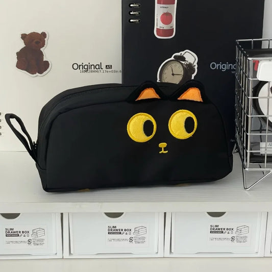 Lindo estuche para lápices de gato negro 3D, útiles escolares de poliéster de gran capacidad, lindo regalo para amantes de los gatos para estudiantes y oficina (diseño de pata)