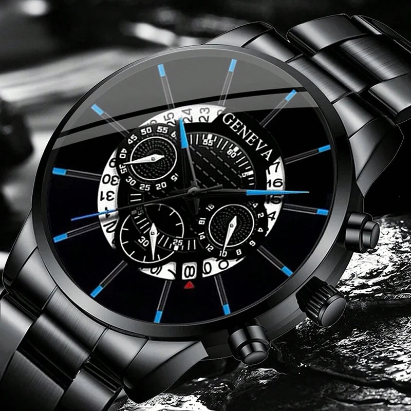 Relojes de acero inoxidable para hombre, reloj de pulsera de cuarzo de lujo, con calendario, de negocios, informal, de cuero, a la moda