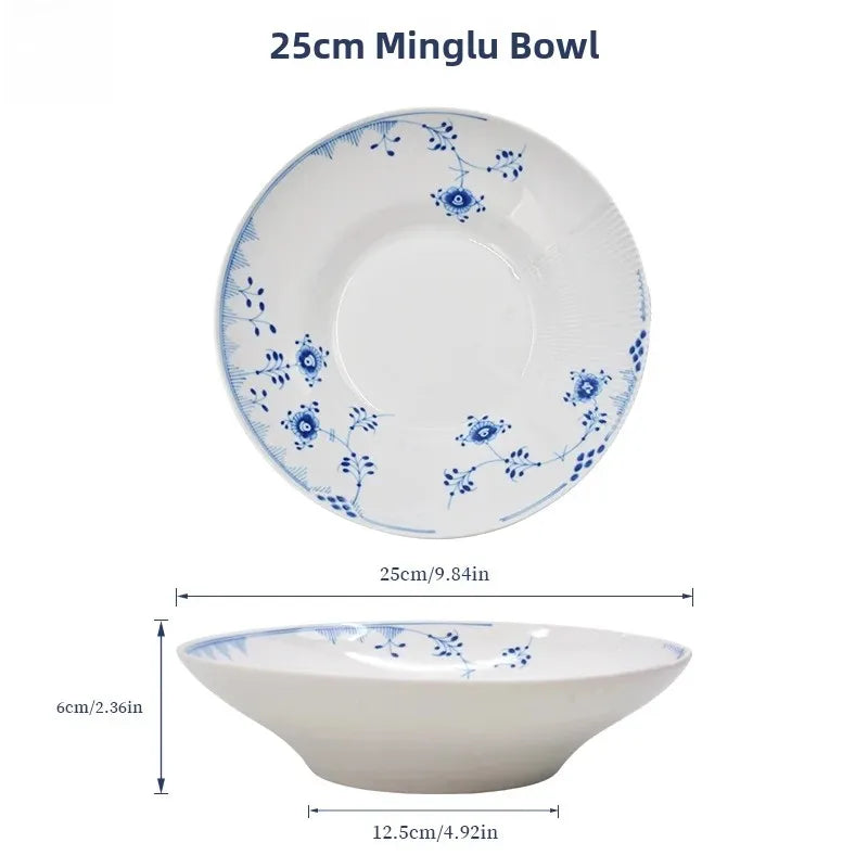 Juego de vajilla de porcelana blanca de Jingdezhen con diseño de hierba Tang azul y blanca, plato llano para uso doméstico, t...