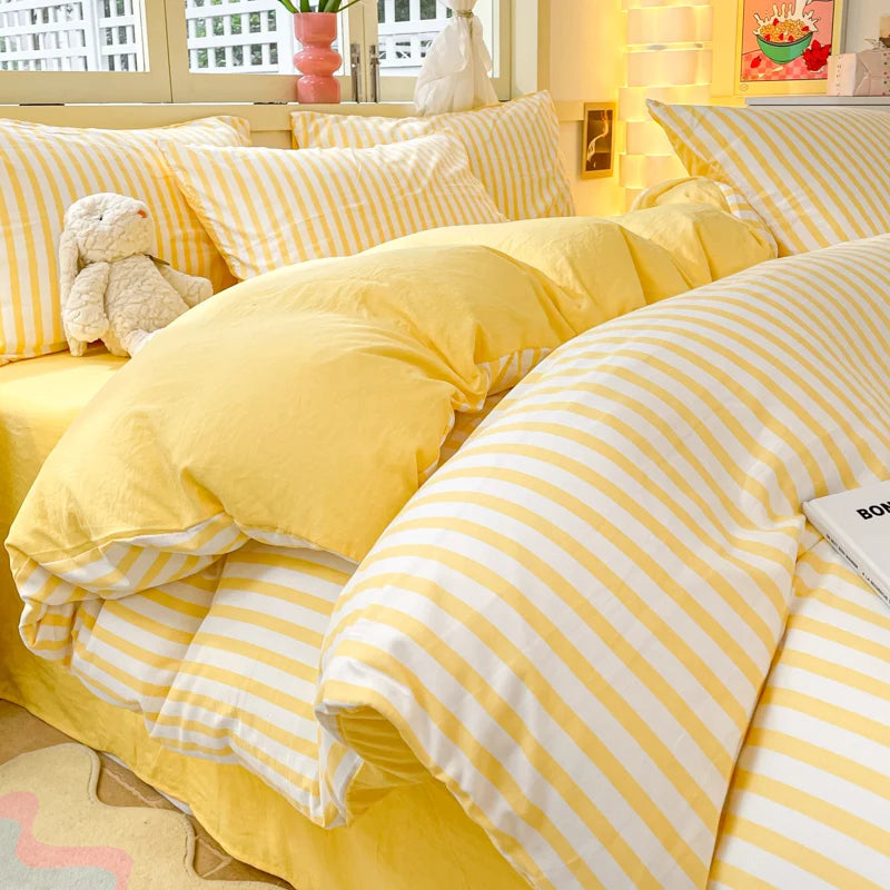Funda nórdica a rayas amarillas, juego de cama geométrico moderno, funda de edredón para el hogar, funda de edredón de poliéster con 2 fundas de almohada, 3 uds.
