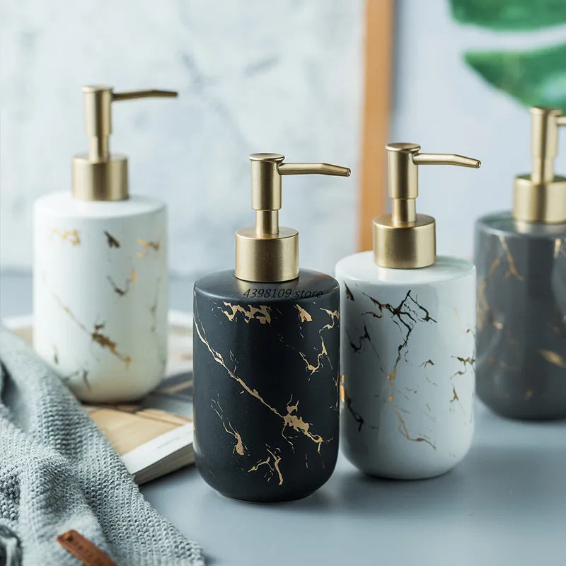 Juego de accesorios de baño de cerámica de mármol negro, dispensador de jabón/soporte para cepillos de dientes, bandeja, suministros para el hogar