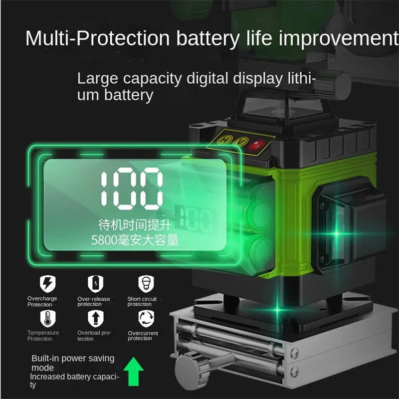 Láser 4D de 16 líneas Nivel 3 °   Herramienta de nivelación con función autonivelante, líneas láser omnidireccionales para piso y pared con trípode