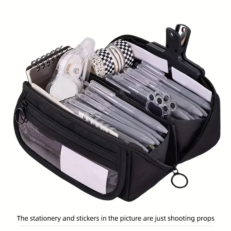 Estuche organizador para lápices de gran capacidad: almacenamiento de escritorio con múltiples compartimentos para material escolar y de oficina (rosa/púrpura/negro)