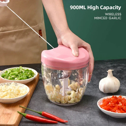 Nuevo trituradora cortadora de cebolla y verduras, accesorios de cocina, picadora de carne Manual de 500/900ML, prensa de ajo, herramientas giratorias