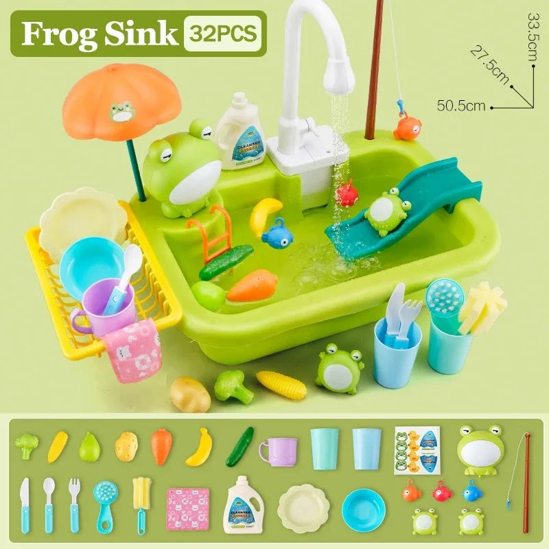 Juguetes de fregadero de cocina para niños, lavavajillas eléctrico, juguete con agua corriente, juego de simulación de comida, juguete de pesca, juego de rol, regalo para niñas