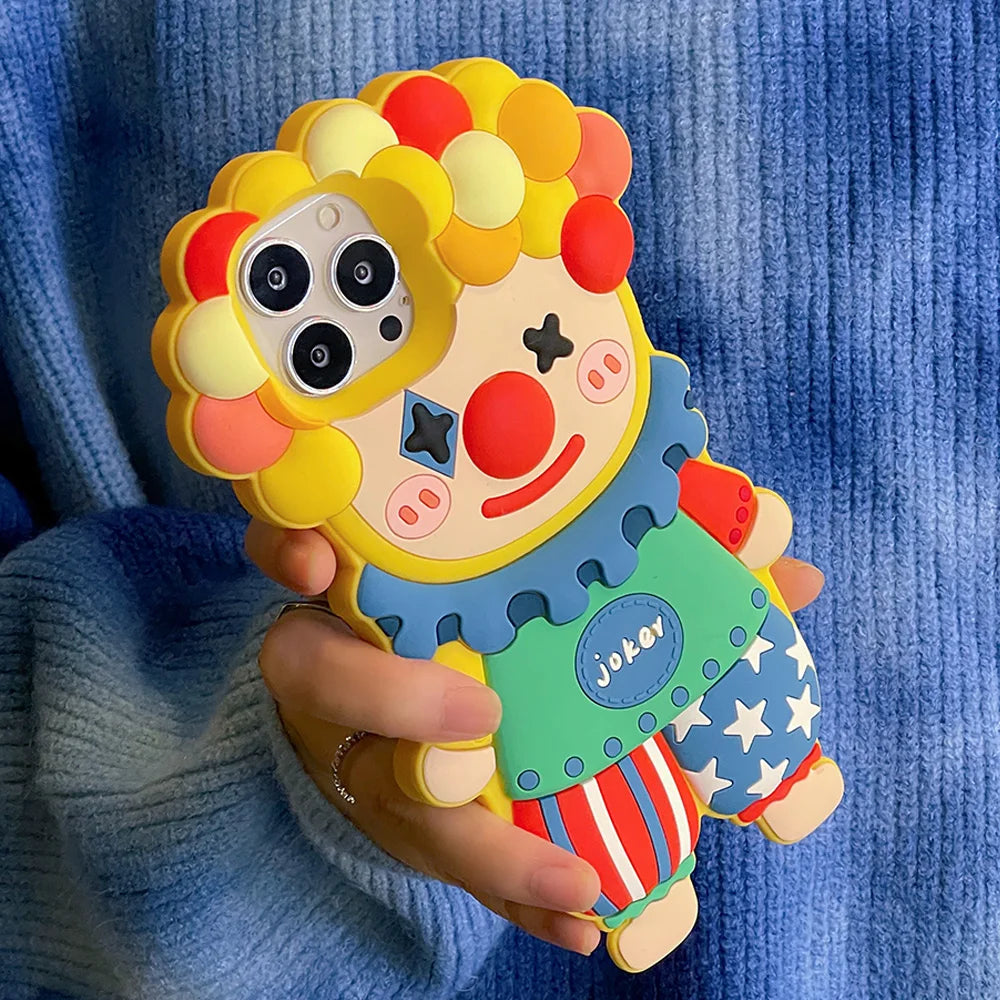Funda de teléfono de silicona con dibujos animados en 3D para iphone 17 16 15 14 Pro Max Face Cute Joker Clown fundas para iphone 13 12 11 cubierta a prueba de golpes