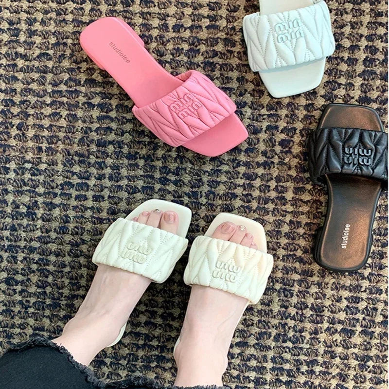 Zapatillas de Verano con Punta Abierta, Color Sólido, Punta Cuadrada, Ligeras, Nuevas, Tacón Cuadrado, Casuales, Cómodas y Elegantes para Mujer