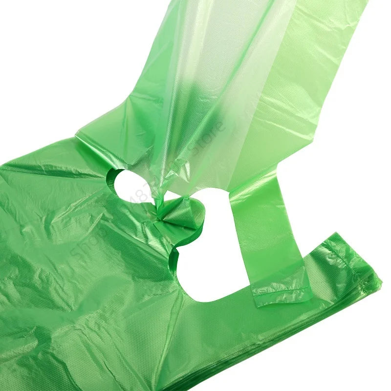 Bolsa de plástico verde de 100 Uds., bolsa de chaleco desechable con asa para cocina, sala de estar, embalaje de alimentos limpios, bolsa de compras para supermercado