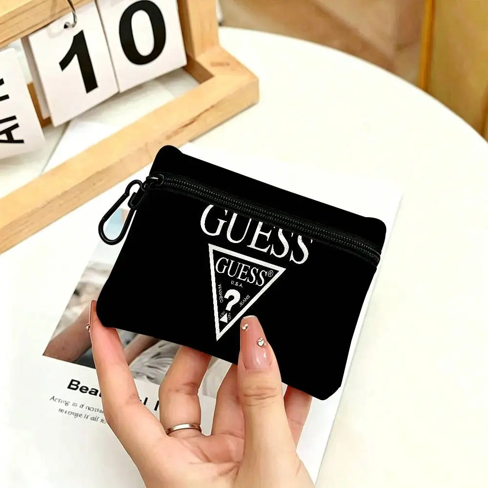 Monedero con cremallera de tela Oxford blanca con logotipo de G-Guess-s, bolsa ligera para colgar llaves, tarjetero para uso diario