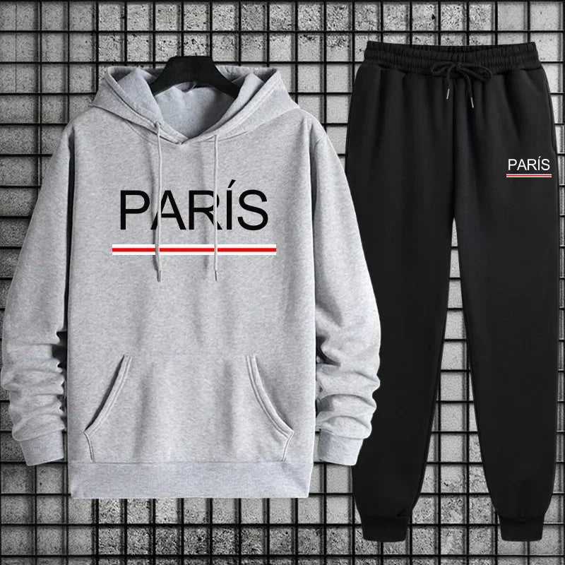 Conjunto Deportivo Esencial para Hombre 2026, Sudadera con Capucha y Pantalones Deportivos Premium para Uso Diario, Moda Deportiva Otoño Invierno Estilo París