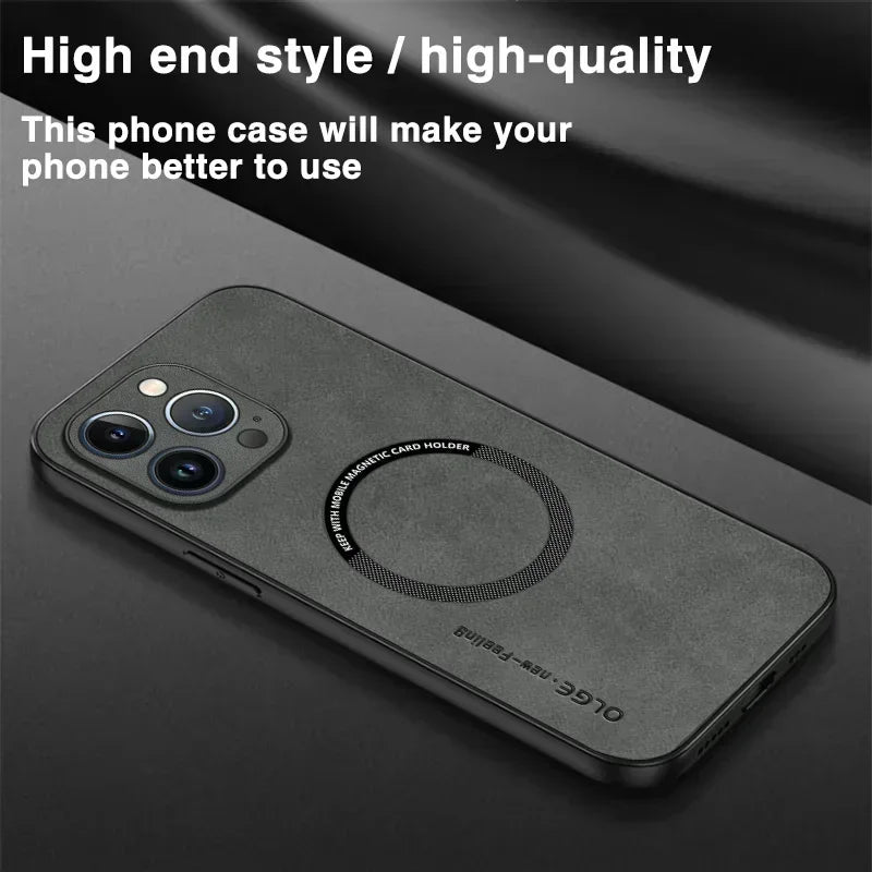 Para Magsafe fundas de teléfono de cuero de lujo a prueba de golpes para iPhone 17 16 15 14 13 12 11 Pro Max Plus cubierta de carga inalámbrica magnética