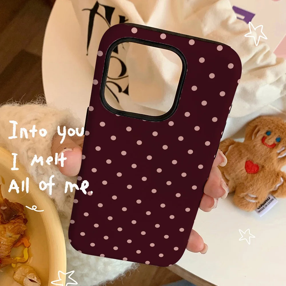Funda de teléfono Ins marrón rojo lunares para IPHONE 16 15PRO MAX 14 PLUS 13 12 MINI 11 acrílico TPU dos en uno fundas de teléfono magnéticas