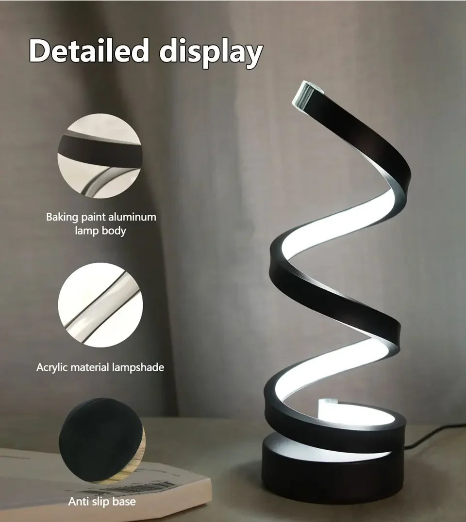 Luz LED nocturna, lámpara de mesa en espiral, lámparas de noche modernas, lámpara de noche regulable, decoración para oficina, sala de estar y dormitorio, luces nocturnas