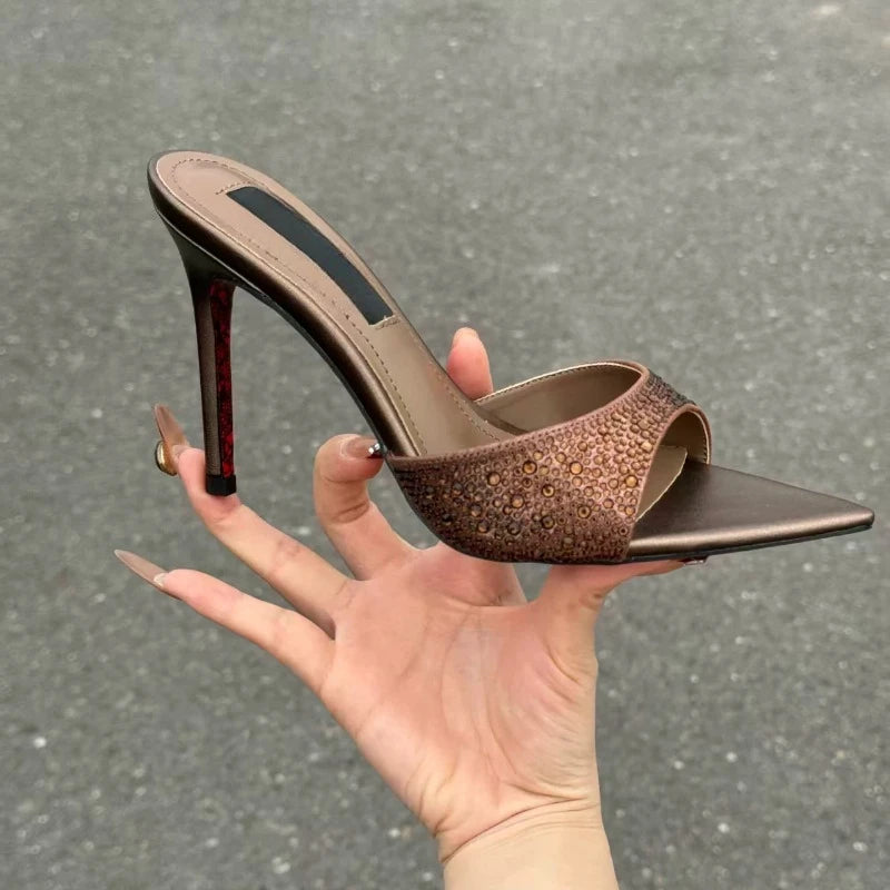 Yuejinlong - Sandalias de Tacón Alto con Punta Abierta y Pedrería, Elegantes para Fiestas y Bodas, Modelo 2026