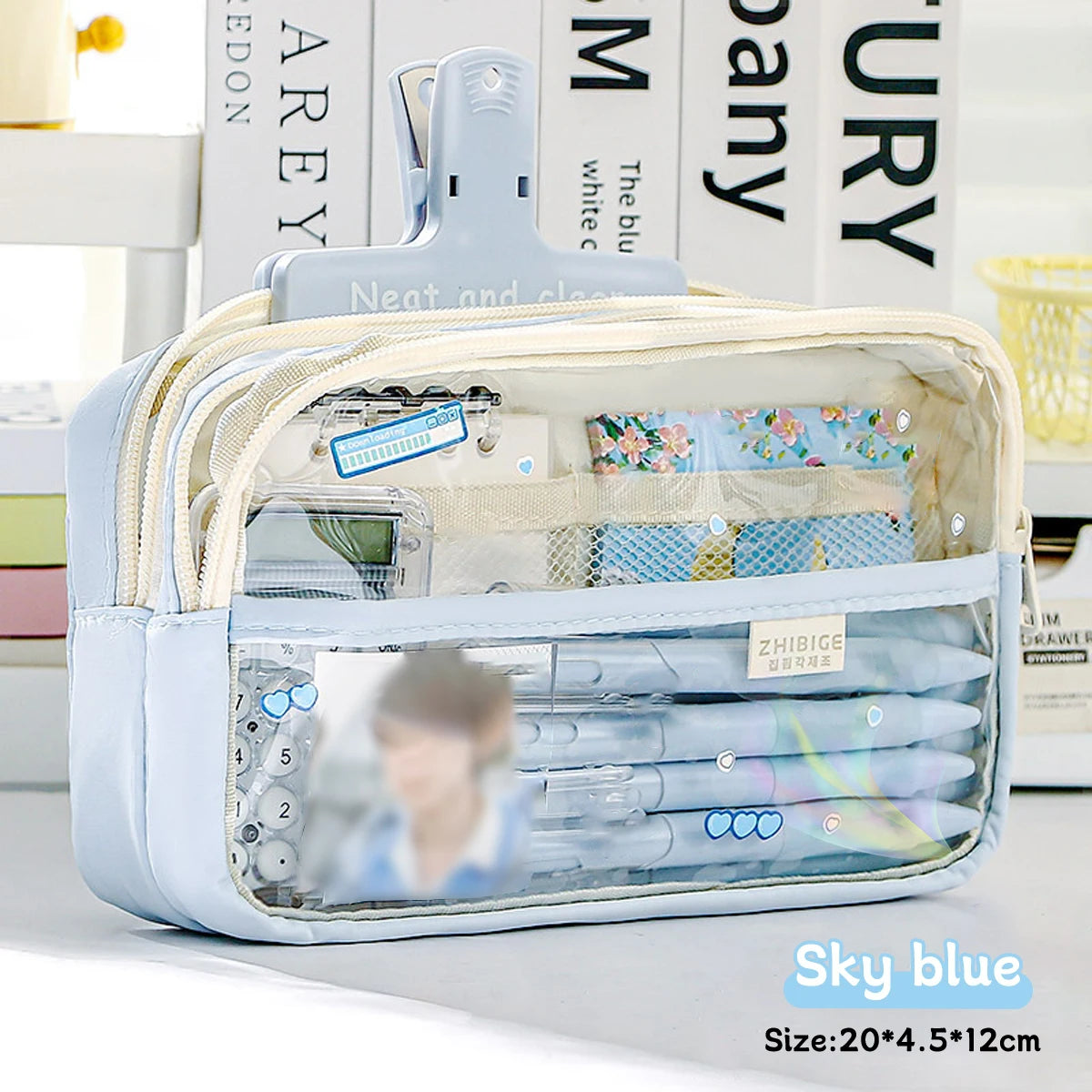 Bolsa de lápices transparente de cuatro capas, bolsa de papelería para estudiantes, bolsa de almacenamiento de gran capacidad, suministros de oficina escolar, papelería, 1Pc