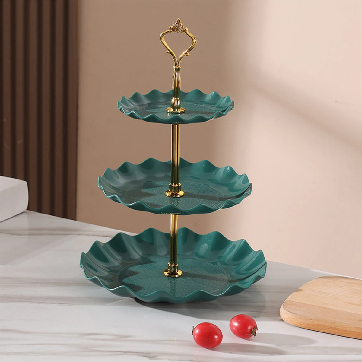 Mesa de exhibición de postre de plástico, Buffet ondulado de estilo europeo y americano, bandeja de servicio de postre, pastel, plato de fruta