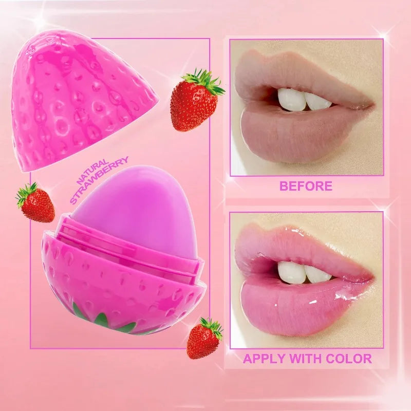 Bálsamo Labial de Fresa, 1/4 Piezas, Hidratante de Larga Duración, Repara y Humecta, Lápiz Labial Rojo con Diseño de Frutas, Cuidado Labial para Labios Secos, Cosméticos