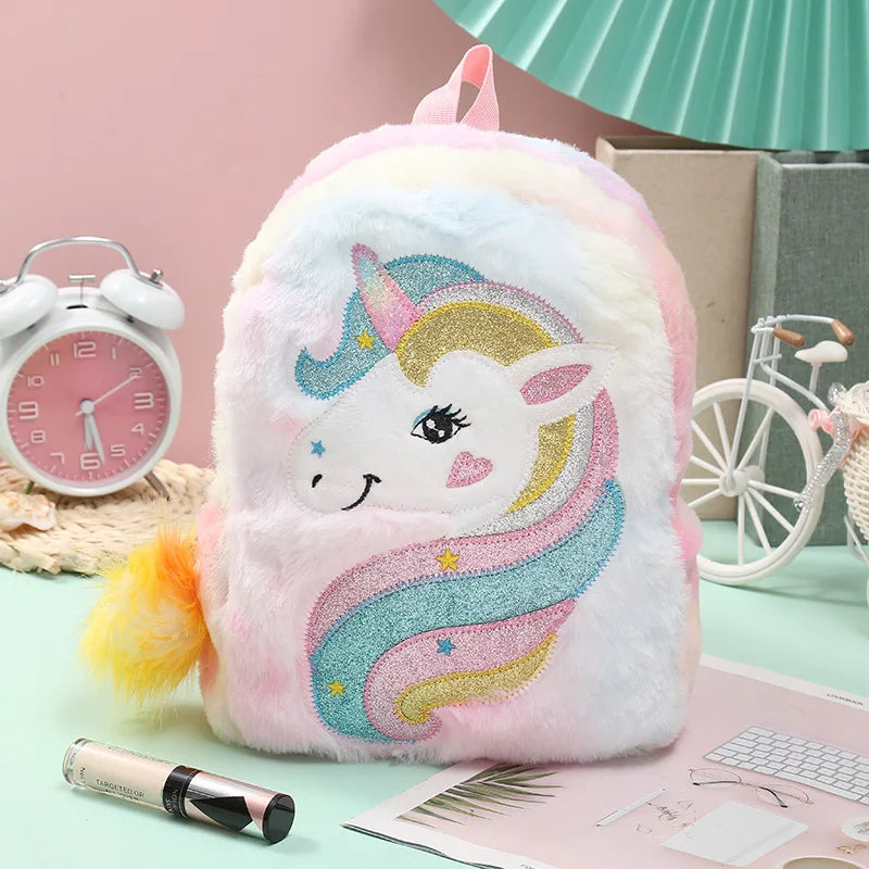 Mochila escolar de dibujos animados de unicornios para niñas, morral 3D de piel de viaje, bonito, regalo para niños