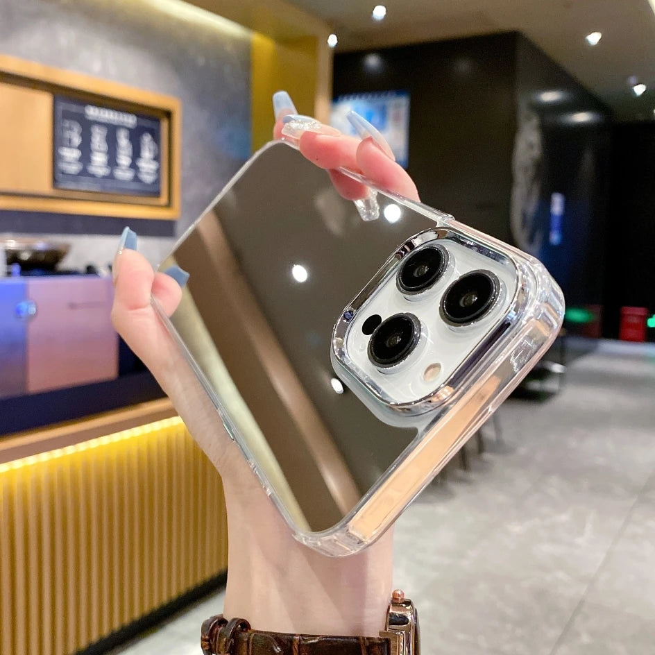 Funda de teléfono con espejo de maquillaje acrílico de lujo para iPhone 16 15 14 13 12 11 Pro Max Mini XS X XR 7 8 Plus SE cubierta chapada a prueba de golpes