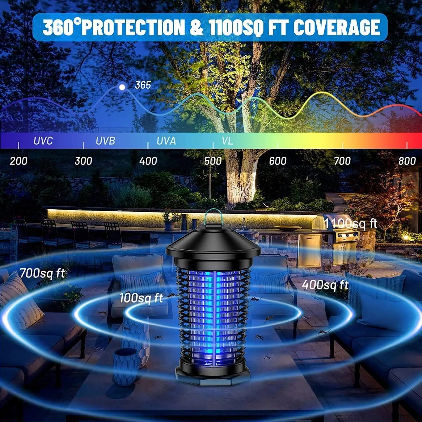 Lámpara Antimosquitos Electrónica para Interiores y Exteriores de 4000V, Trampa para Moscas Impermeable, Eliminador de Insectos