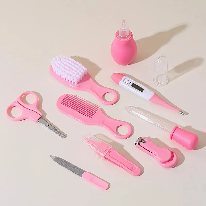 Kit de Cuidado para Bebés 10 en 1: Set de Aseo para Recién Nacidos (Cortaúñas/Cepillo/Termómetro) para Bebés (Rosa/Azul)