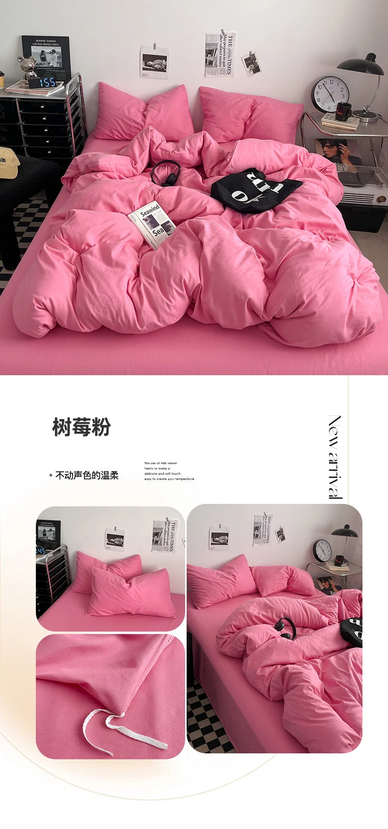 Juego de Ropa de Cama 100% Algodón, Juego de Sábanas de Algodón Lavado de Cuatro Piezas, Juego de Edredón, Funda de Edredón Doble para Parejas