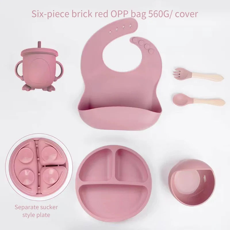 Juego de comida para bebé de 6 piezas, juego de silicona, juego de entrenamiento de comida para niños, cubiertos