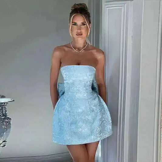 Townlike-Vestido corto de Jacquard con espalda descubierta para mujer, minivestido elegante con lazo y corte en A, Sexy, para fiesta, primavera y verano, 2024